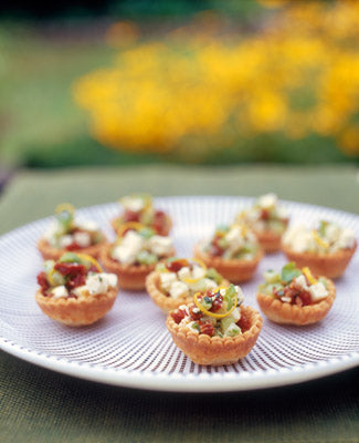Feta, Celery and Semi-Dried Tomato Salad in Parmesan Cheese Tart Cases