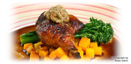 BALSAMIC CHICKEN, ROASTED PUMPKIN WITH HONEY AND CARAMELISED GARLIC