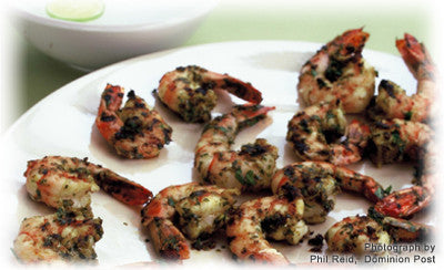BARBECUED PRAWNS WITH GREEN BEAN SALAD AND SESAME GINGER DRESSING